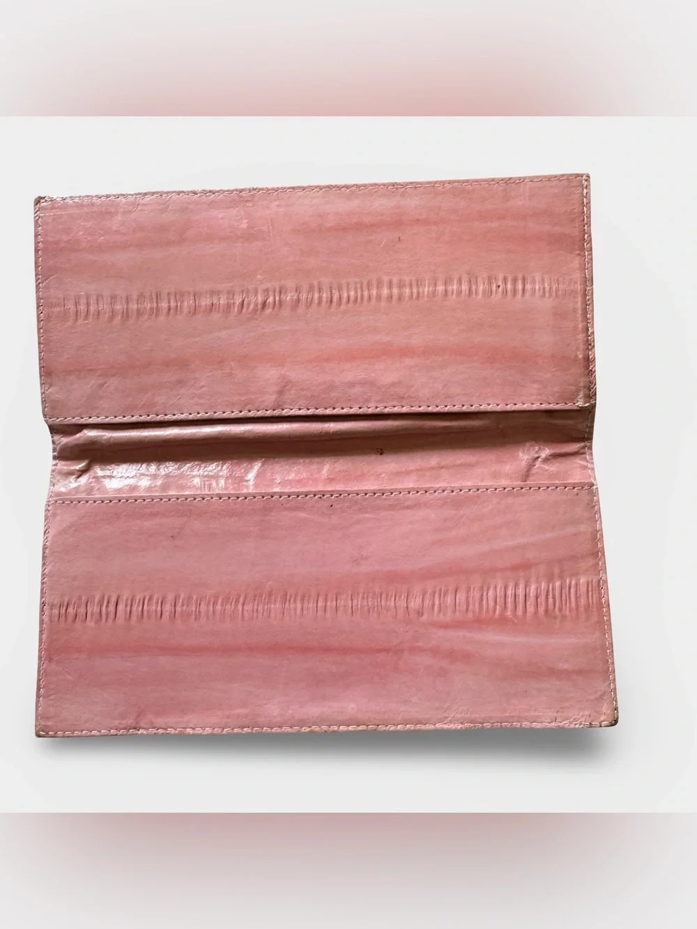 Lot 2 Vintage Eel Skin Long Billfold Wallet Pink Taupe 1980s Checkbook Cover